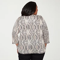 Alfred Dunner Detail Driven Womens Plus Crew Neck 3/4 Sleeve T-Shirt