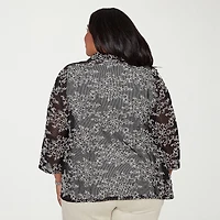 Alfred Dunner Detail Driven Womens Plus Roll 3/4 Sleeve Classic Fit Button-Down Shirt