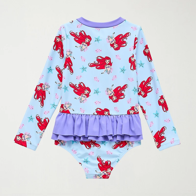 Disney Collection Little & Big Kid Girls Princess The Mermaid Long Sleeve One Piece Swimsuit