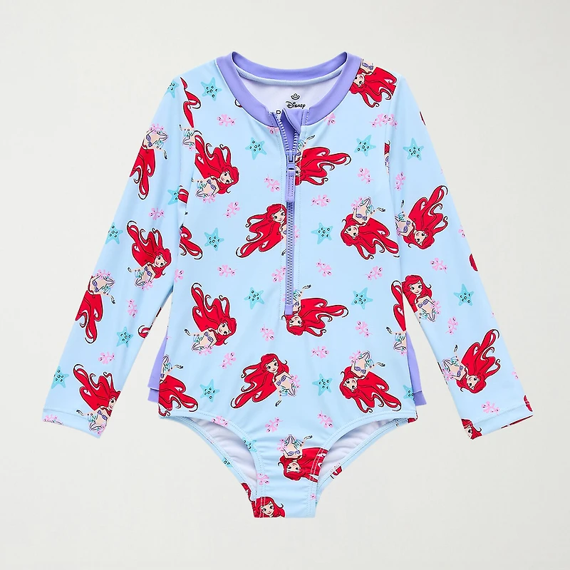 Disney Collection Little & Big Kid Girls Princess The Mermaid Long Sleeve One Piece Swimsuit