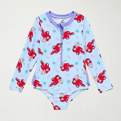 Disney Collection Little & Big Kid Girls Princess The Mermaid Long Sleeve One Piece Swimsuit