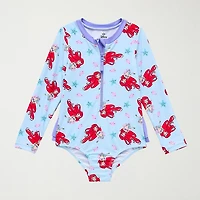 Disney Collection Little & Big Kid Girls Princess The Mermaid Long Sleeve One Piece Swimsuit