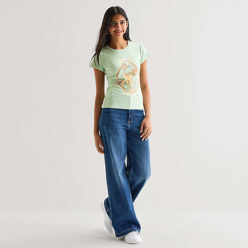 Bambi Baby Tee Womens Crew Neck Short Sleeve Regular Fit Graphic T-Shirt