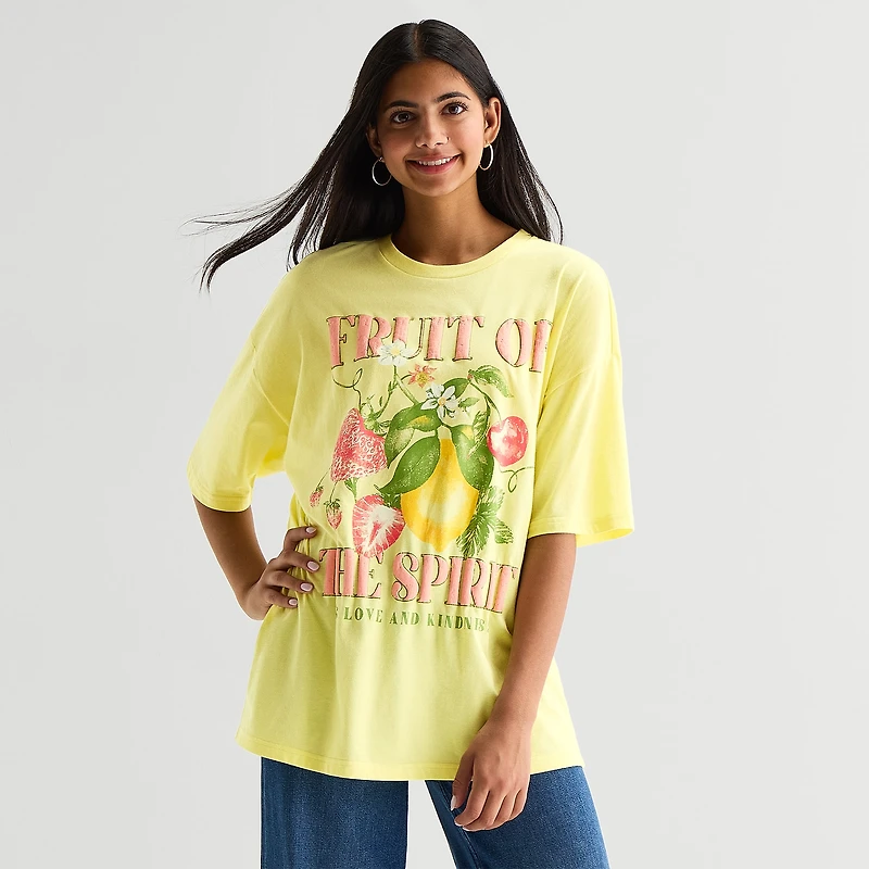 Fruit Of The Spirit Oversized Tee Womens Juniors Crew Neck Short Sleeve Regular Fit Graphic T-Shirt