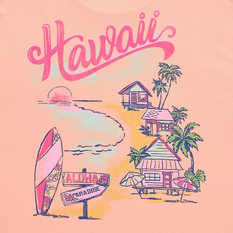 New World Hawaii Womens Juniors Crew Neck Short Sleeve Oversized Graphic T-Shirt