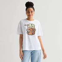 Grogu Womens Juniors Crew Neck Short Sleeve Oversized Star Wars Graphic T-Shirt