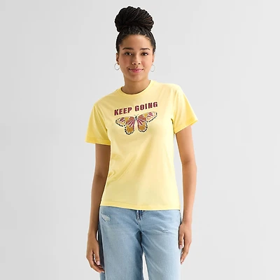 Butterfly Keep Going Boyfriend Tee Womens Juniors Crew Neck Short Sleeve Regular Fit Graphic T-Shirt