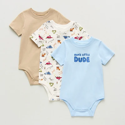 Okie Dokie Baby Boys Crew Neck Short Sleeve 3-pc. Bodysuit