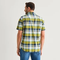 St. John's Bay Stretch Poplin Mens Short Sleeve Classic Fit Button-Down Shirt