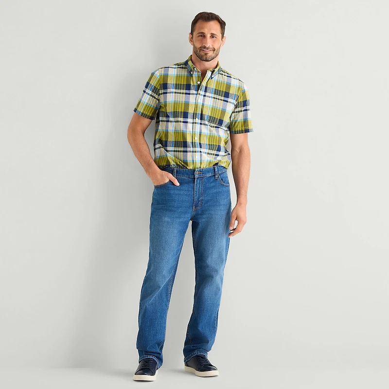 St. John's Bay Stretch Poplin Mens Short Sleeve Classic Fit Button-Down Shirt