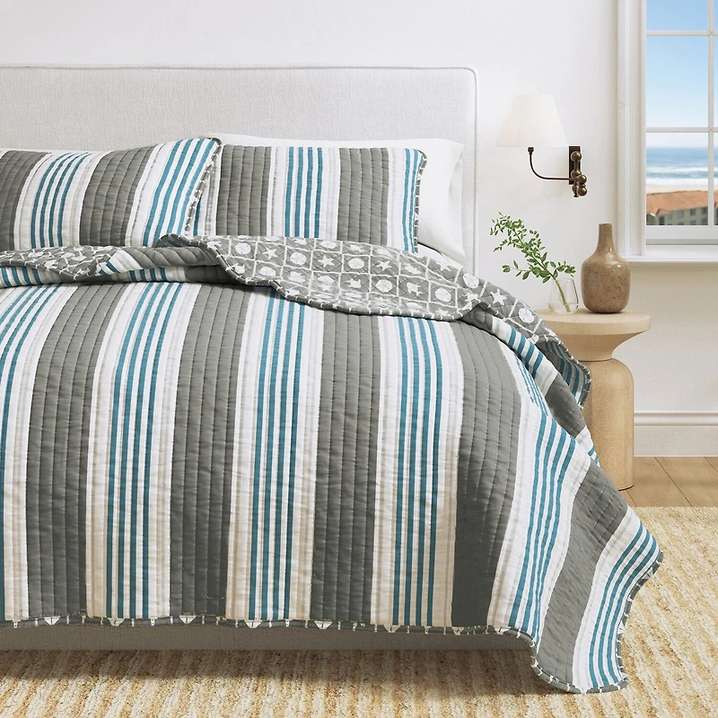 Linery Coastal Stripe Reversible Quilt Set