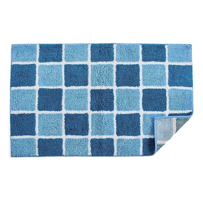 Home Expressions Blue Grid Bath Rug