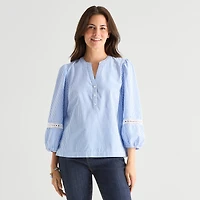 St. John's Bay Womens Henley Neck 3/4 Sleeve Blouse