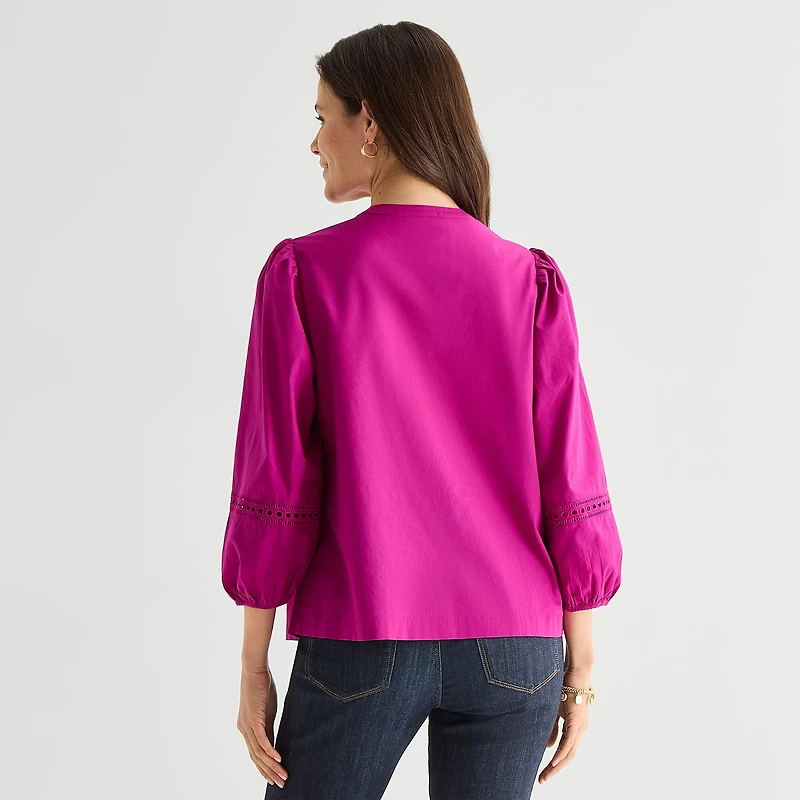St. John's Bay Womens Henley Neck 3/4 Sleeve Blouse
