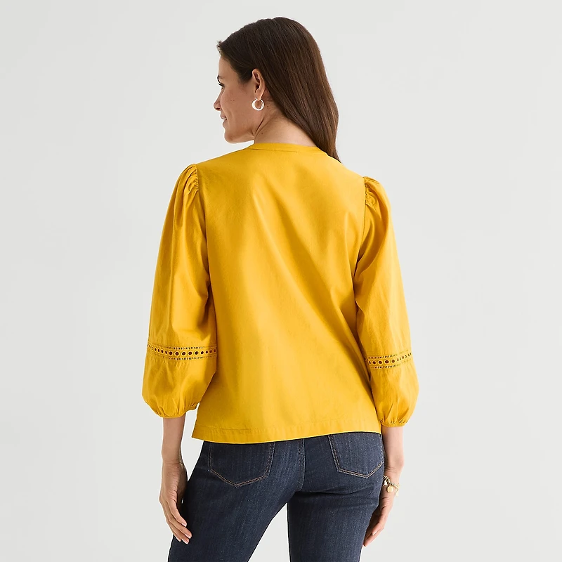 St. John's Bay Womens Henley Neck 3/4 Sleeve Blouse