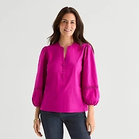 St. John's Bay Womens Henley Neck 3/4 Sleeve Blouse