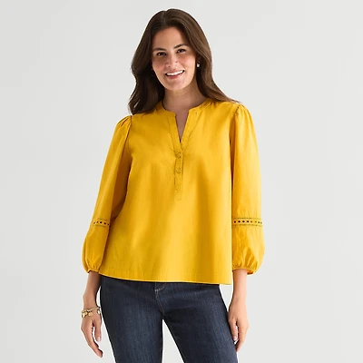 St. John's Bay Womens Henley Neck 3/4 Sleeve Blouse