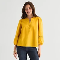 St. John's Bay Womens Henley Neck 3/4 Sleeve Blouse