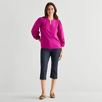 St. John's Bay Womens Henley Neck 3/4 Sleeve Blouse