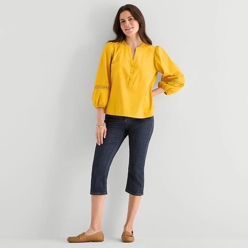 St. John's Bay Womens Henley Neck 3/4 Sleeve Blouse