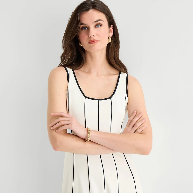 Worthington Womens Midi Square Neck Sleeveless Fit + Flare Dress