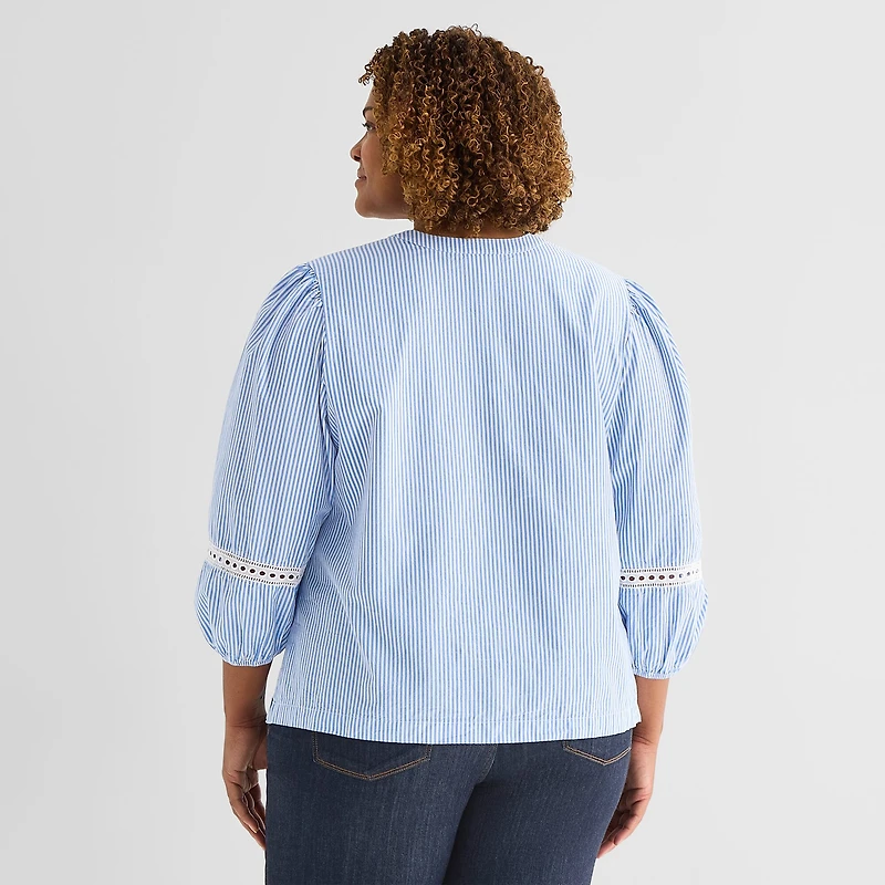 St. John's Bay Womens Plus Henley Neck 3/4 Sleeve Blouse