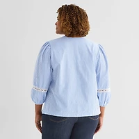 St. John's Bay Womens Plus Henley Neck 3/4 Sleeve Blouse