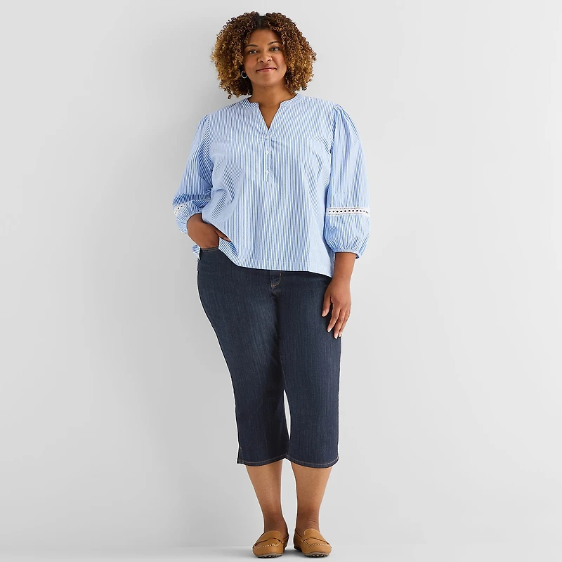 St. John's Bay Womens Plus Henley Neck 3/4 Sleeve Blouse
