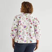 St. John's Bay Womens Plus Henley Neck 3/4 Sleeve Blouse