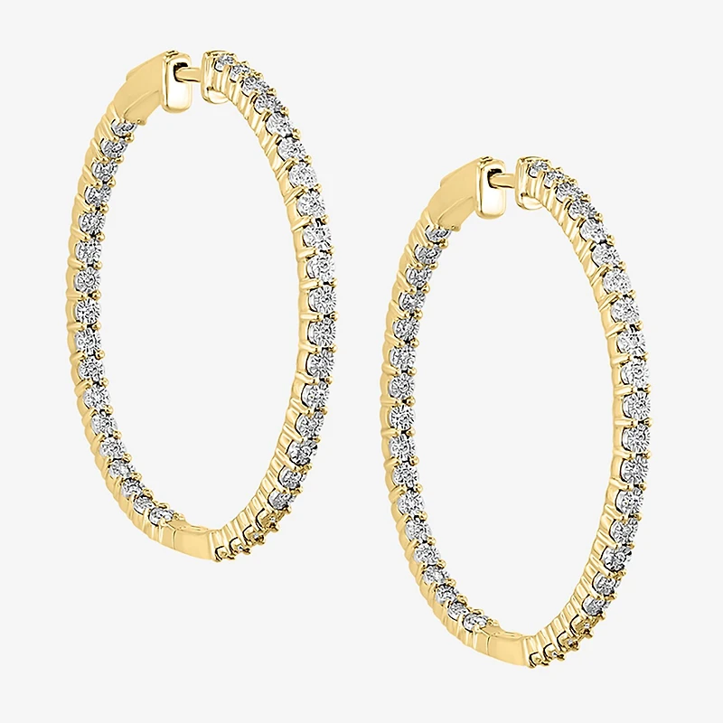 Effy Final Call Womens 1/2 CT. T.W. Natural Diamond Sterling Silver 40.6mm Hoop Earrings