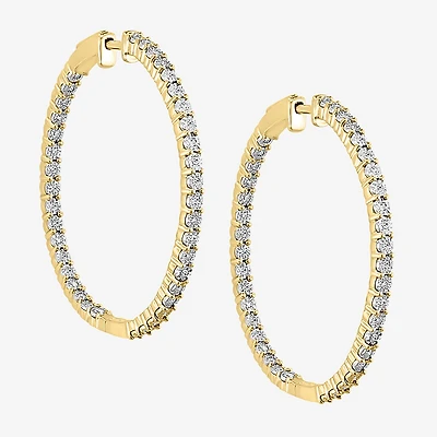 Effy Final Call Womens 1/2 CT. T.W. Natural Diamond Sterling Silver 40.6mm Hoop Earrings
