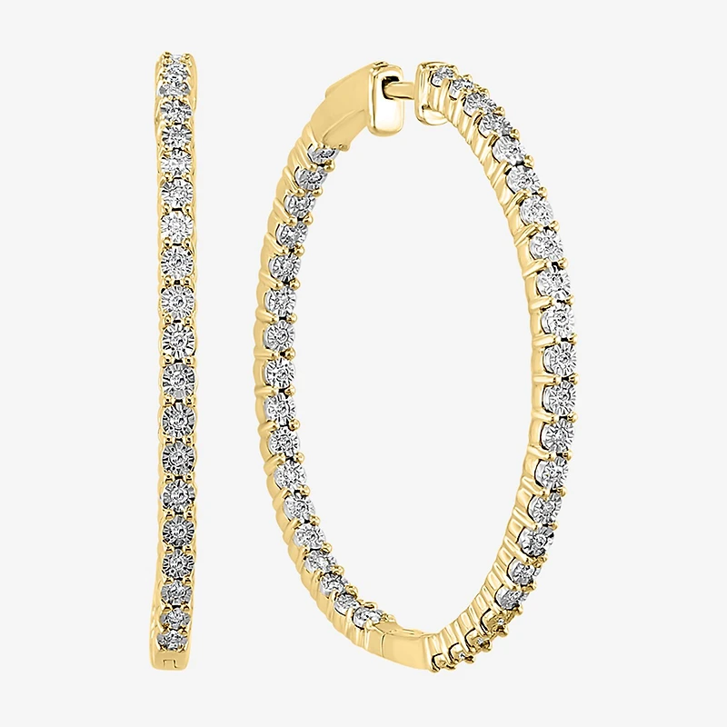 Effy Final Call Womens 1/2 CT. T.W. Natural Diamond Sterling Silver 40.6mm Hoop Earrings
