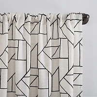 Archaeo Jigsaw Embroidery Linen Blend Rod Pocket Sheer Single Curtain Panel