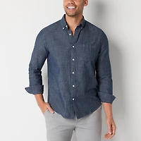 St. John's Bay Chambray Mens Long Sleeve Classic Fit Button-Down Shirt