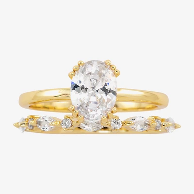 Sparkle Allure Womens Cubic Zirconia 14K Gold Over Brass Oval Bridal Set