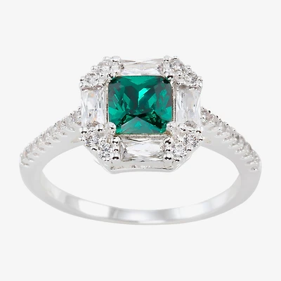 Sparkle Allure Womens Green Crystal Pure Silver Over Brass Halo Cocktail Ring