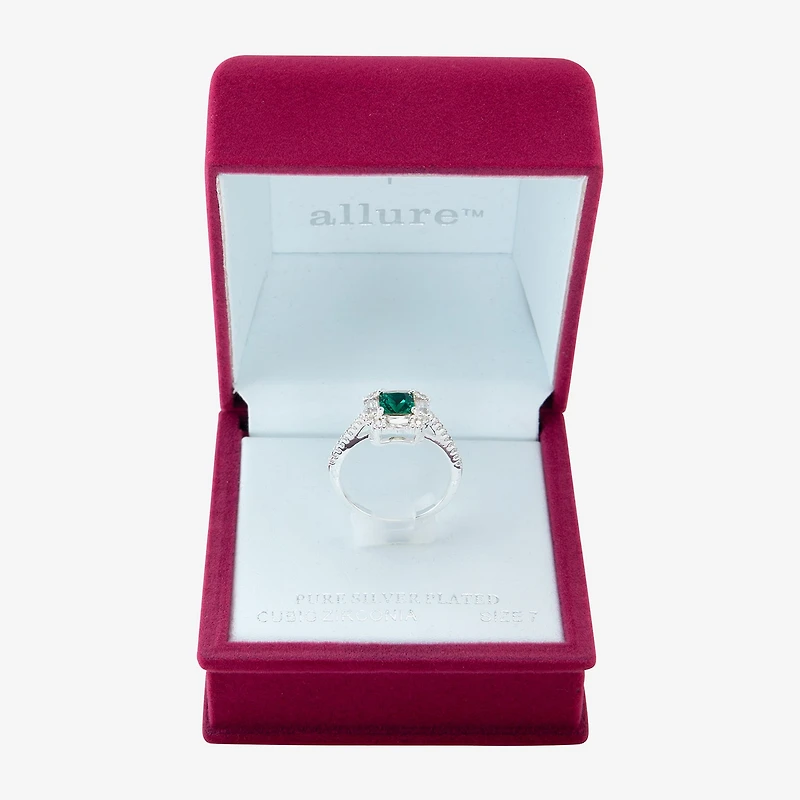 Sparkle Allure Womens Green Crystal Pure Silver Over Brass Halo Cocktail Ring