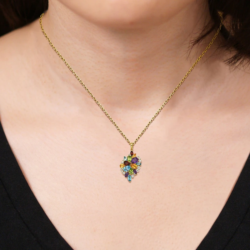 Womens Genuine Multi Color 18K Gold Over Silver 18 Inch Pendant Necklace