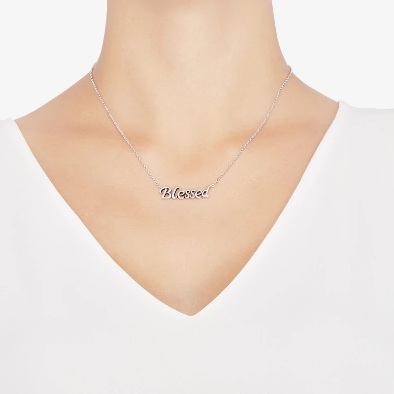 "Blessed" Womens Sterling Silver 18 Inch Pendant Necklace