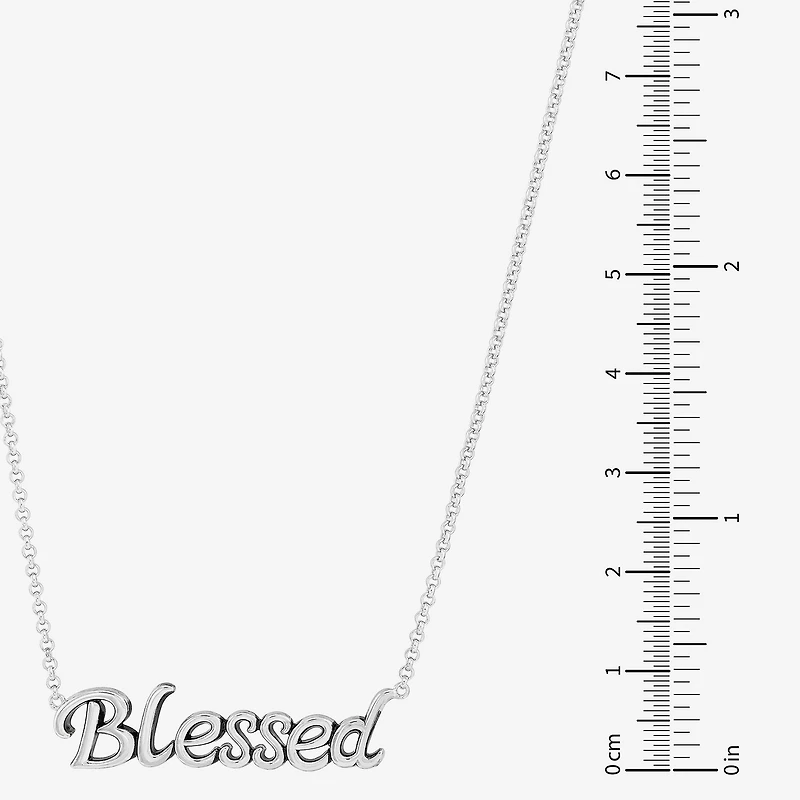 "Blessed" Womens Sterling Silver 18 Inch Pendant Necklace