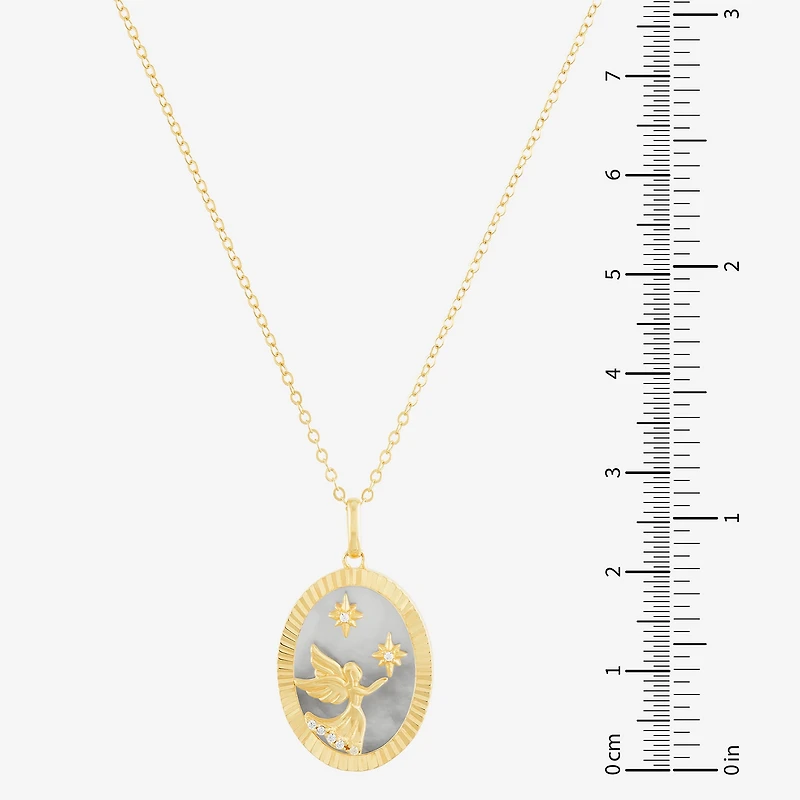 Womens White Mother Of Pearl 14K Gold Over Silver Round 18 Inch Pendant Necklace