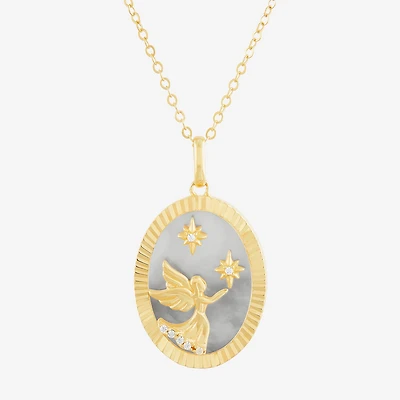 Womens White Mother Of Pearl 14K Gold Over Silver Round 18 Inch Pendant Necklace