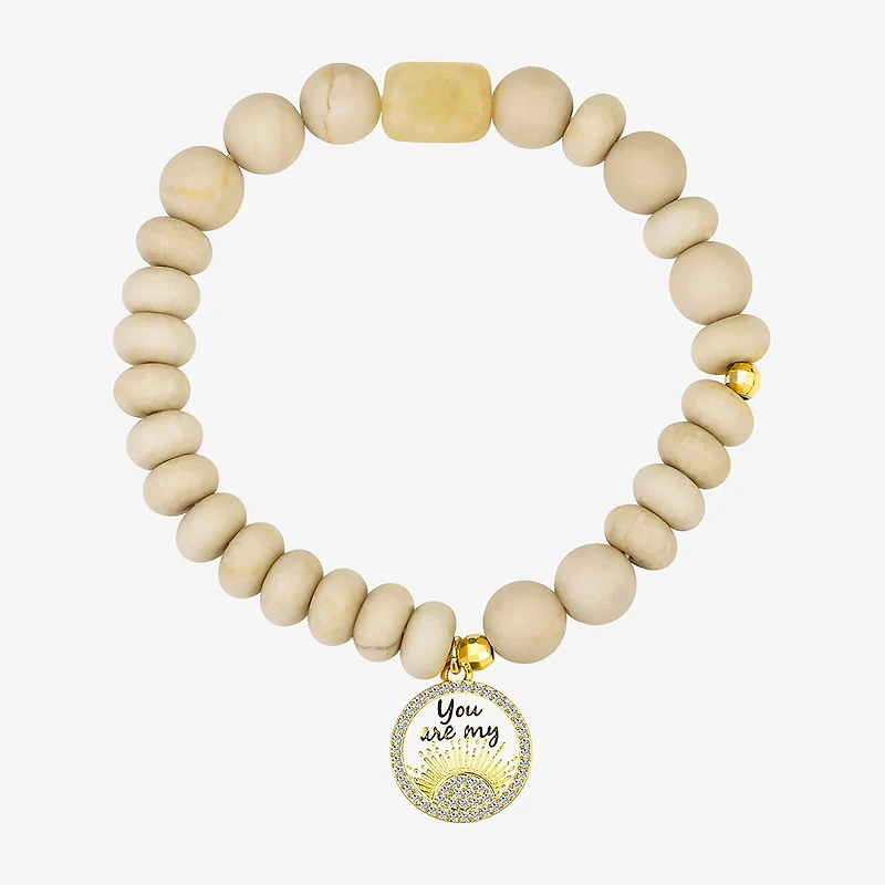 Footnotes Womens Cubic Zirconia 10K Gold Over Brass Beaded Bracelet