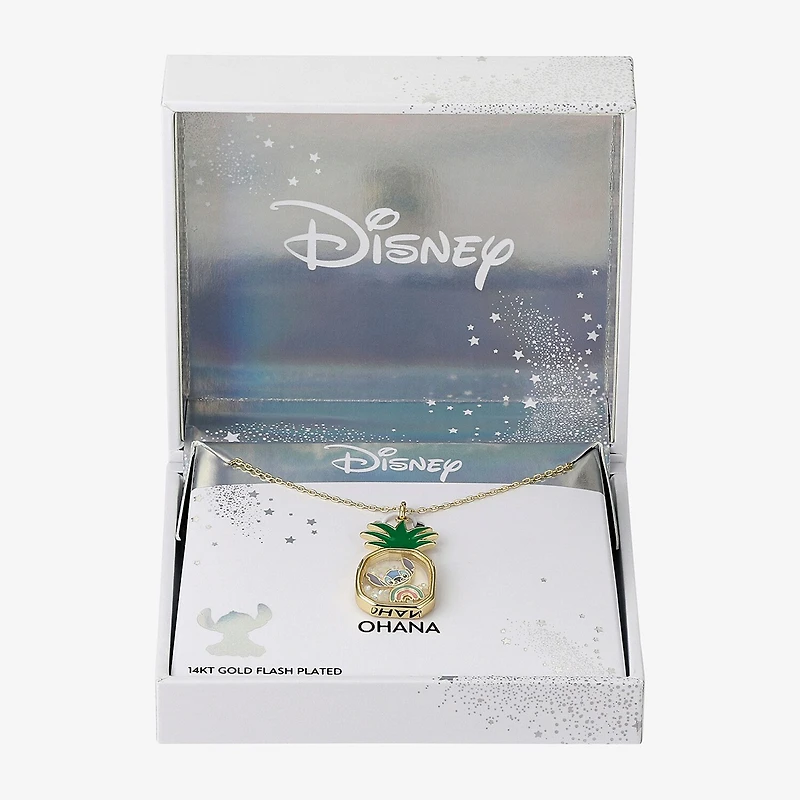 Disney Classics Pineapple Womens Crystal 10K Gold Over Brass 16 Inch Pendant Necklace