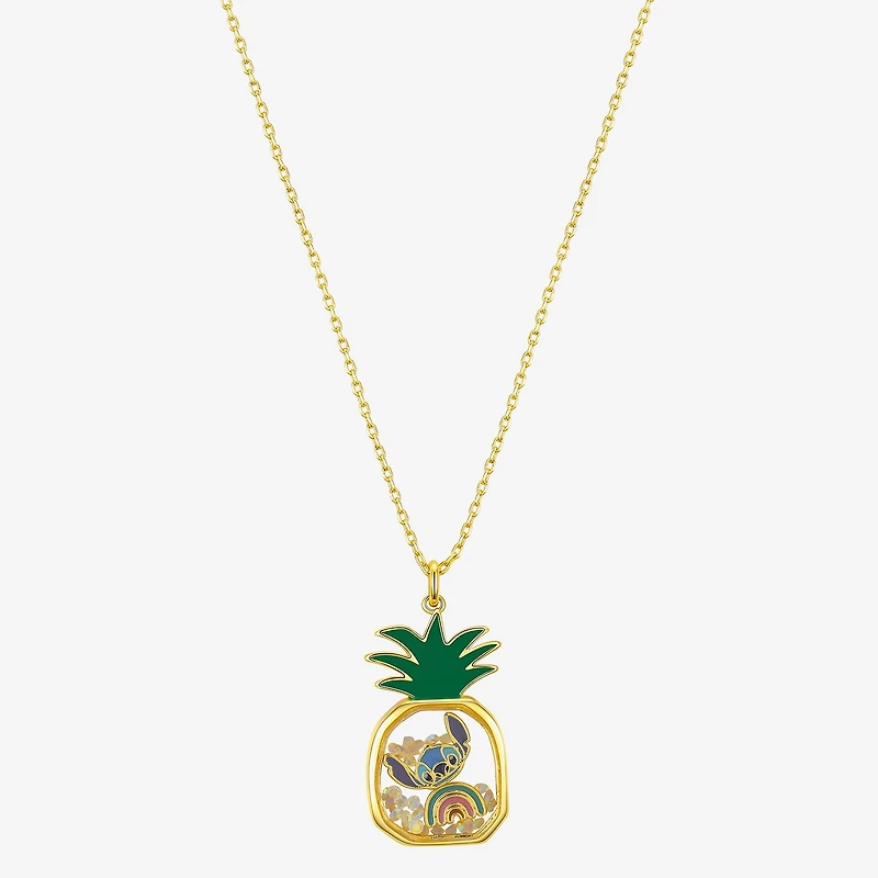 Disney Classics Pineapple Womens Crystal 10K Gold Over Brass 16 Inch Pendant Necklace