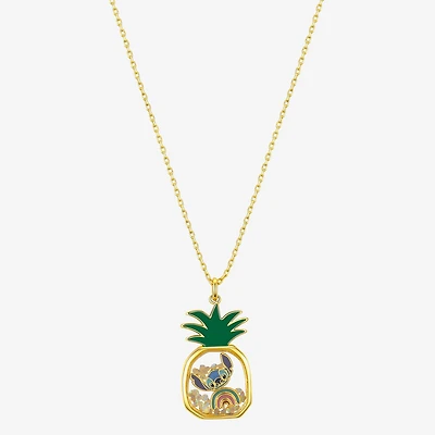Disney Classics Pineapple Womens Crystal 10K Gold Over Brass 16 Inch Pendant Necklace