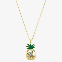 Disney Classics Pineapple Womens Crystal 10K Gold Over Brass 16 Inch Pendant Necklace