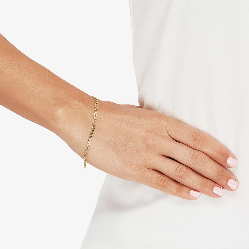 Made in Italy Unisex Adult 10K Gold 7.5 Inch Hollow Curb Chain Bracelet