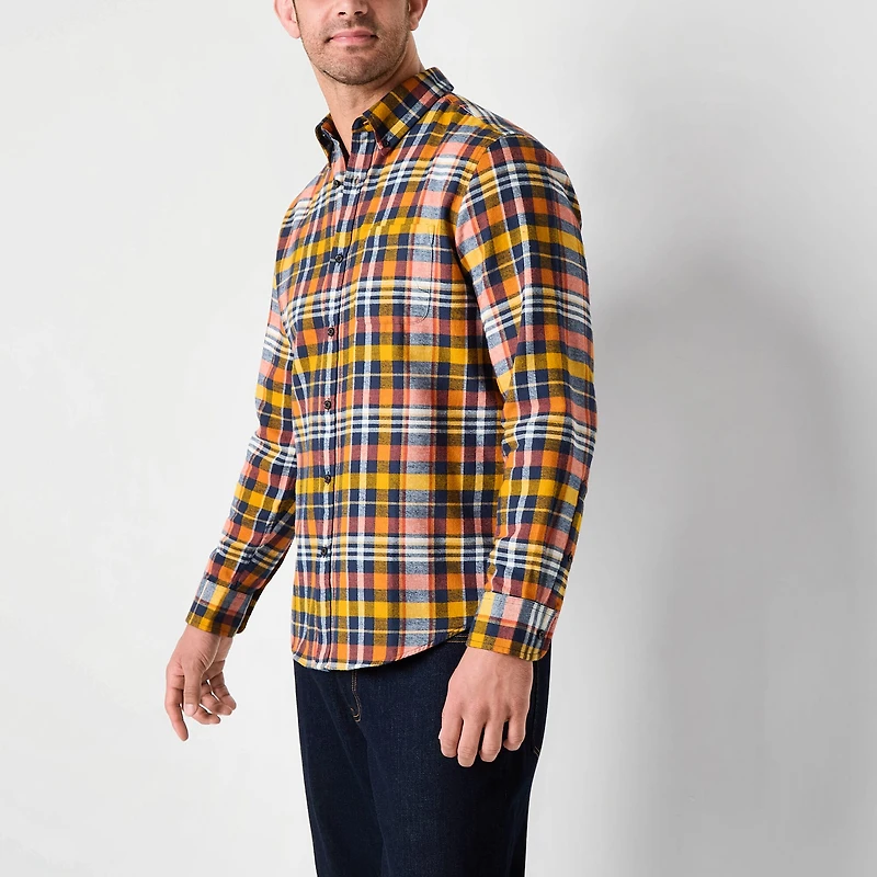St. John's Bay Mens Easy-on + Easy-off Seated Wear Long Sleeve Adaptive Classic Fit Flannel Shirt