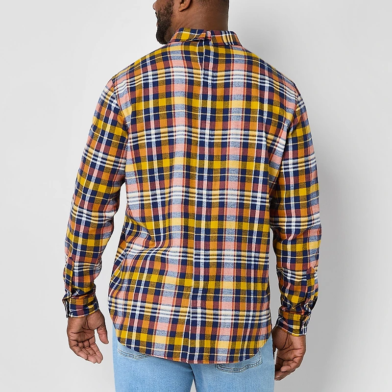 St. John's Bay Mens Easy-on + Easy-off Seated Wear Long Sleeve Adaptive Classic Fit Big and Tall Flannel Shirt